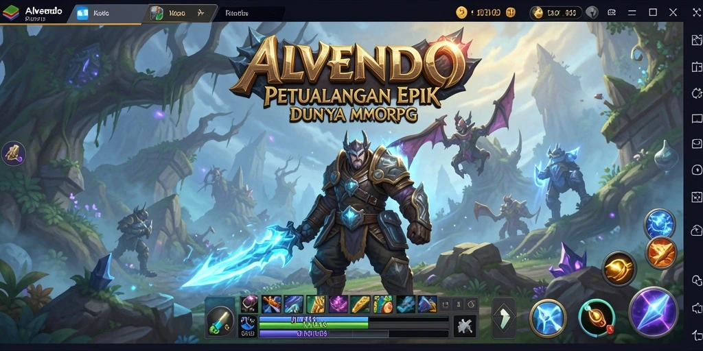 Tampilan gameplay mendalam dalam ALVENDO yang menampilkan pertempuran epik.