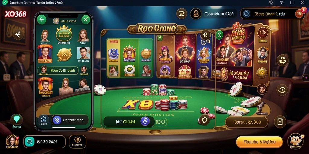 Screenshot gameplay <strong>XO368</strong> yang menunjukkan dealer dan pemain di meja kasino langsung.